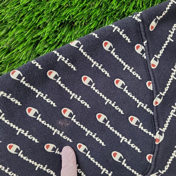 Champion Hoodie Large 22x26 Blue Spellout Script AOP - Picture 5 of 13